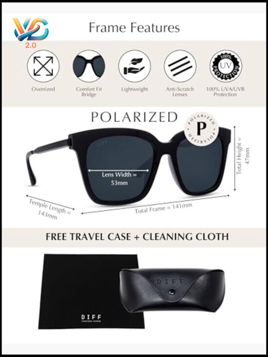 Oversized Square Sunglasses UV400 Polarized Protection Classic Chic Style main image 4